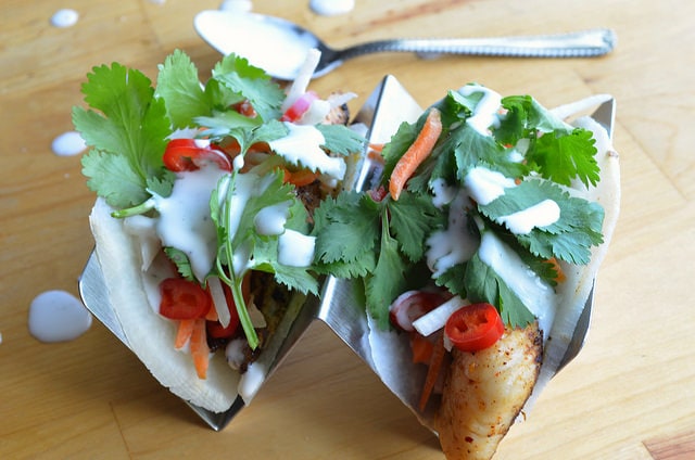 jicama tacos in holder - side